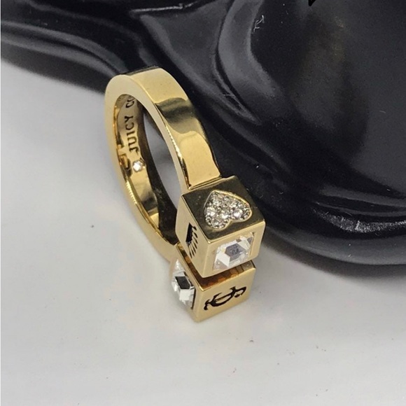 NWT Juicy Couture Gold Tone Cube Ring Size 7 & Earring Studs Set of 2 - Picture 10 of 13